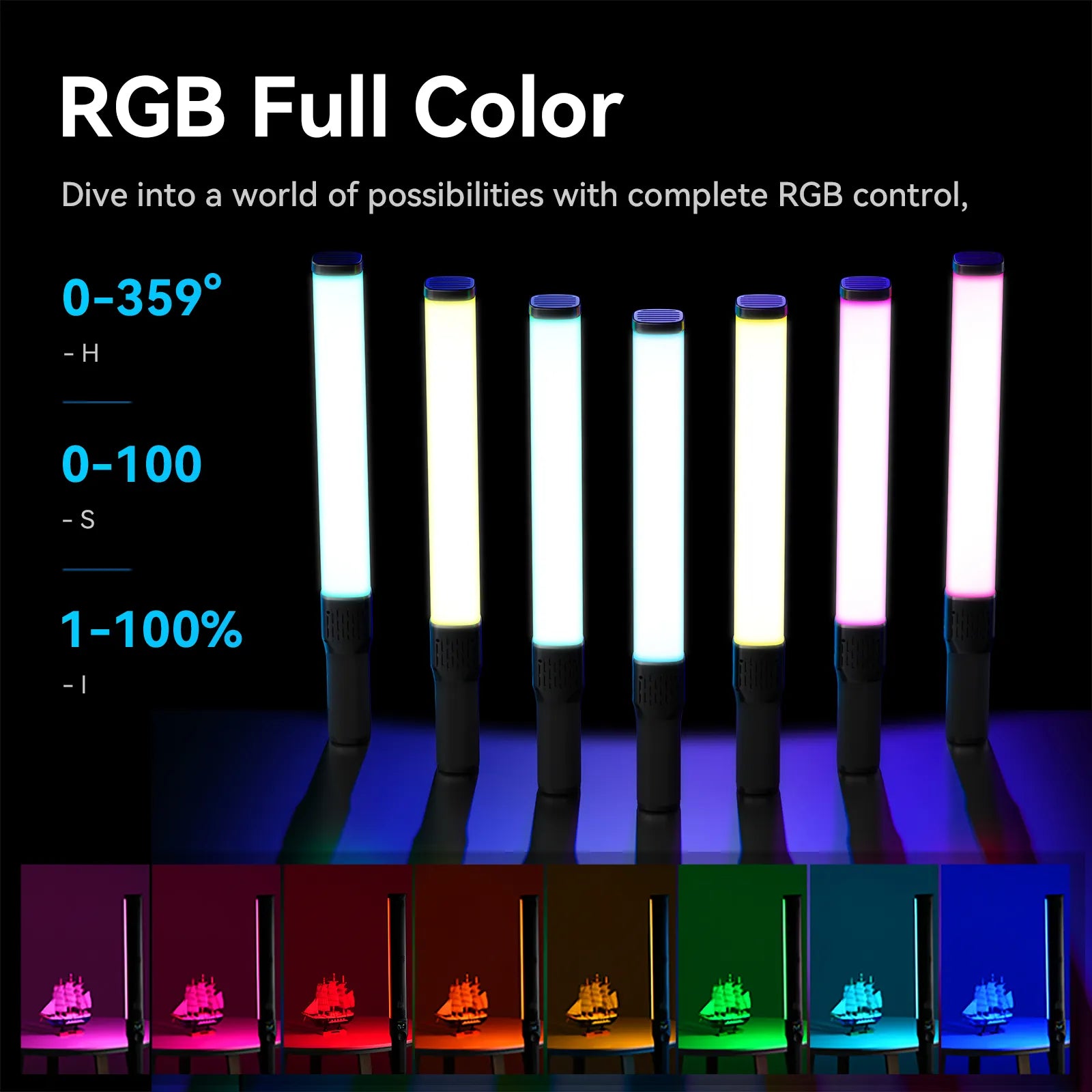 Ulanzi VL360 RGB LED Light Stick L058GBB1 - Professional Photography Lighting for YouTube, TikTok & Vlogging - Perfect for Studio, Live Streaming & Content Creation