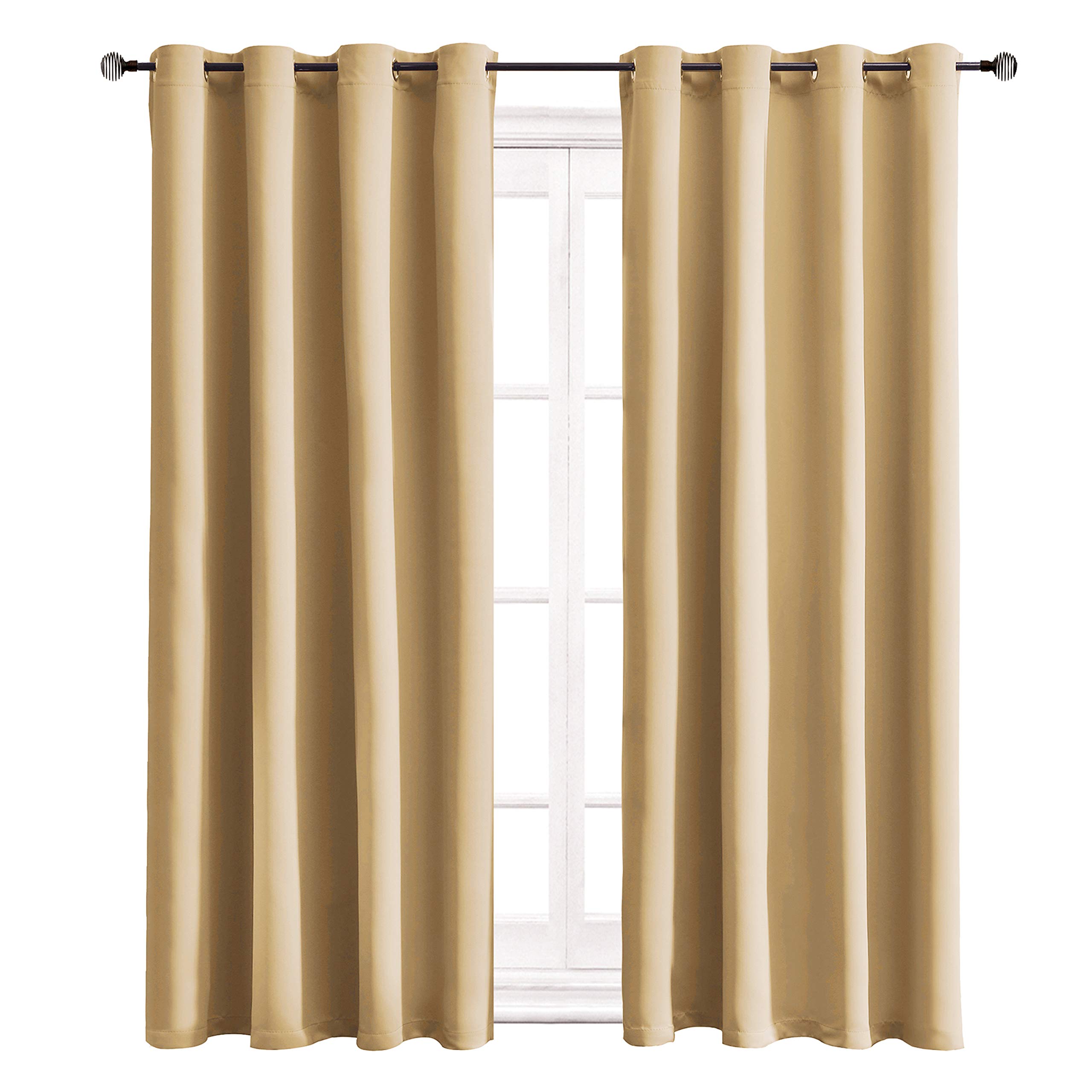 Blackout Curtains for Bedroom & Living Room - Thermal Insulated Room Darkening Window Drapes with Grommet Top, 52 x 45 Inches, Beige (2 Panels) - Perfect for Night Shift Workers, Light Sleepers & Home Theater Setup