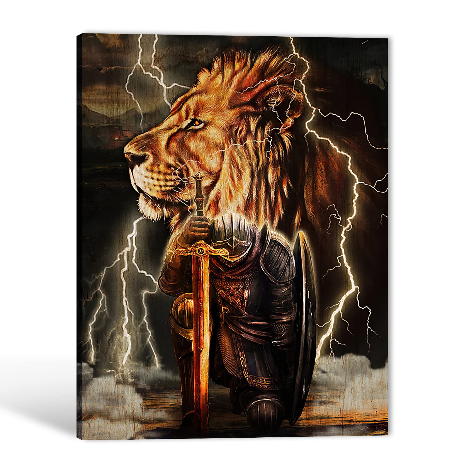 Lion Canvas Wall Art - Brown Lion Head Painting for Men's Room & Office Decor - 28x40 Inches - Perfect for Masculine Spaces, Man Caves, and Modern Home Interiors