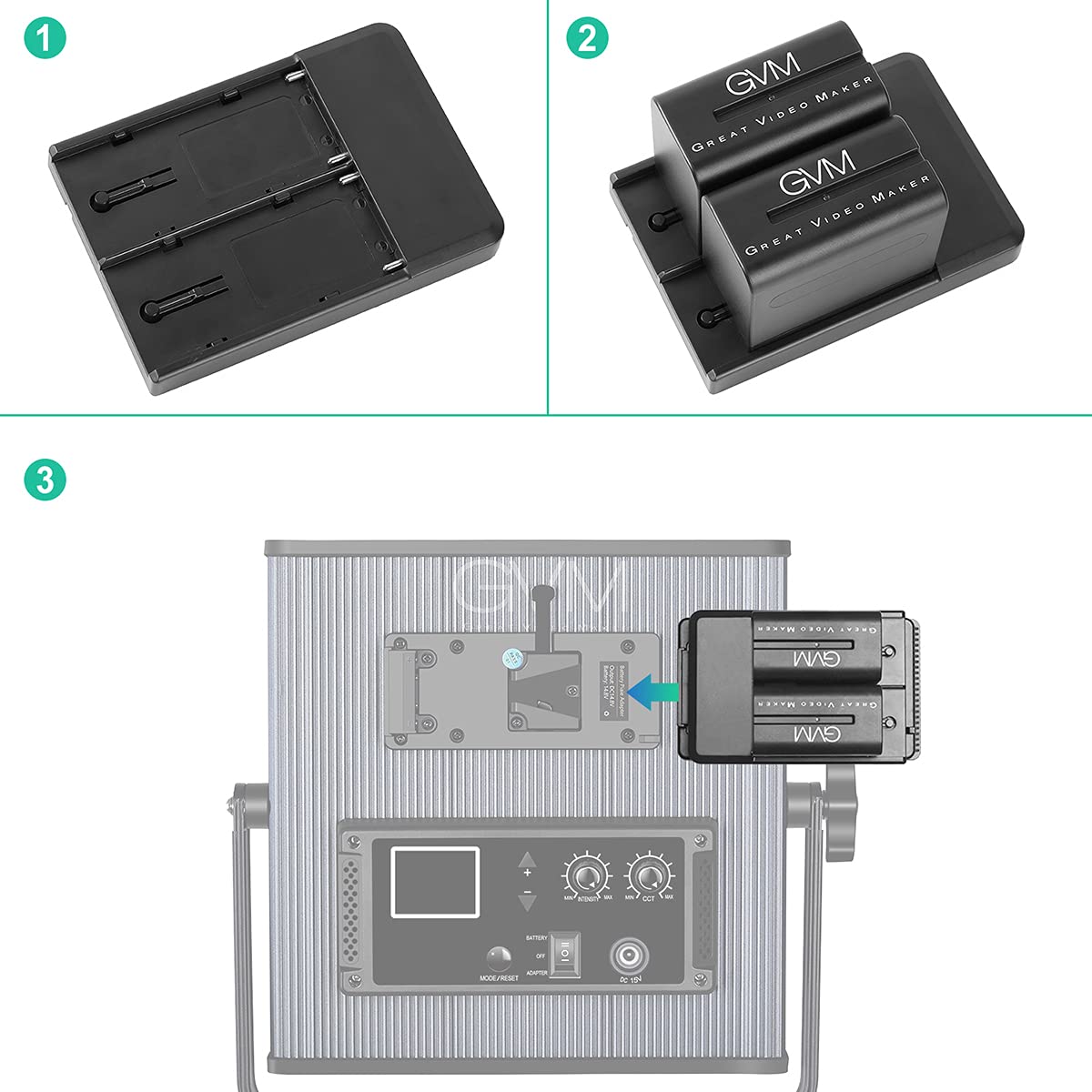 GVM NP-F970 6600mAh Rechargeable Batteries with Dual USB Charger & V-Mount Adapter - LCD Screen Shows Charge Status - 2 Pack Portable Power for DSLR Cameras, Camcorders, Video Lights - Perfect for Photography, Filmmaking, and Live Broadcasting