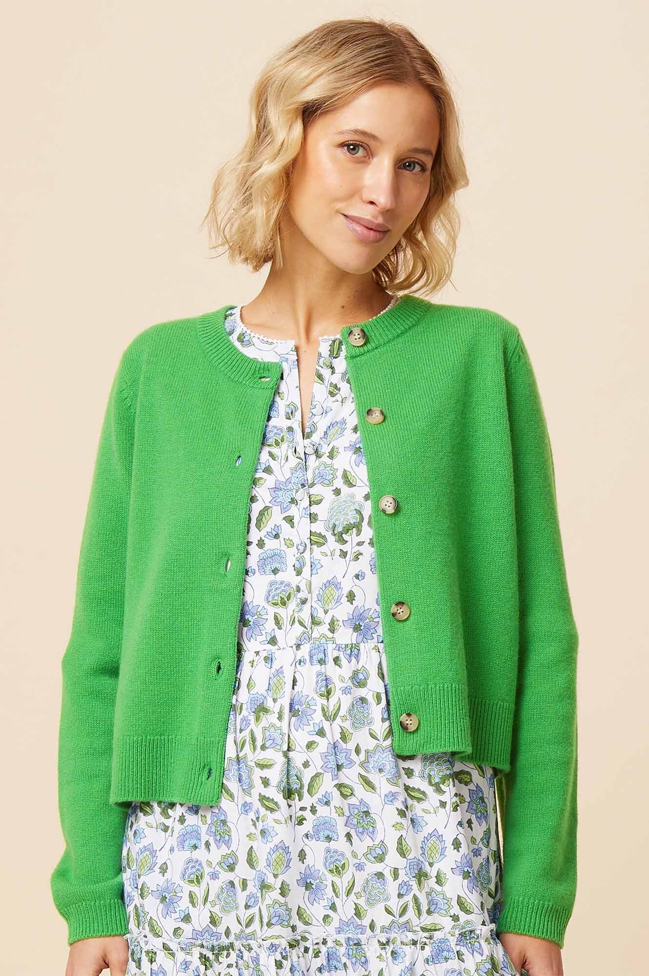 Premium Merino Wool Brittany Cardigan for Women - Soft & Warm Green Knit Sweater | Perfect for Fall, Winter & Cozy Home Wear