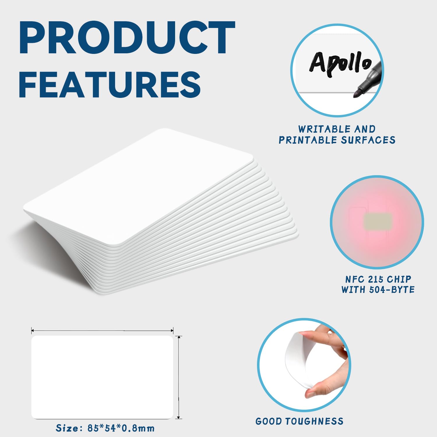 20 Pack Programmable PVC NFC Cards - NTAG215 & CR80 Compatible with Epson Canon Inkjet Printers for Contactless Payments, Digital Business Cards & Smart Home Automation