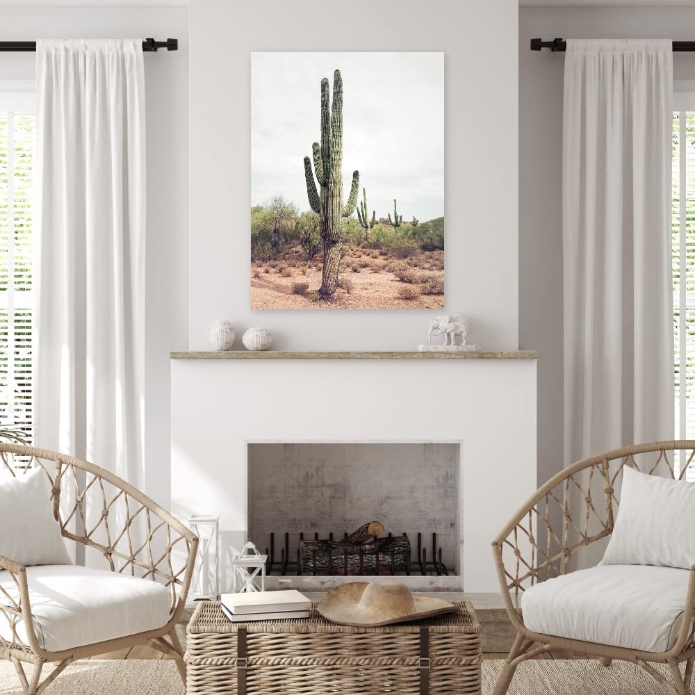 Desert Cactus Canvas Wall Art Print - 32x43 Inch Ready to Hang Painting for Living Room, Bedroom, Office Decor - Modern Home & Commercial Space Wall Decor by Artists Sisi & Seb