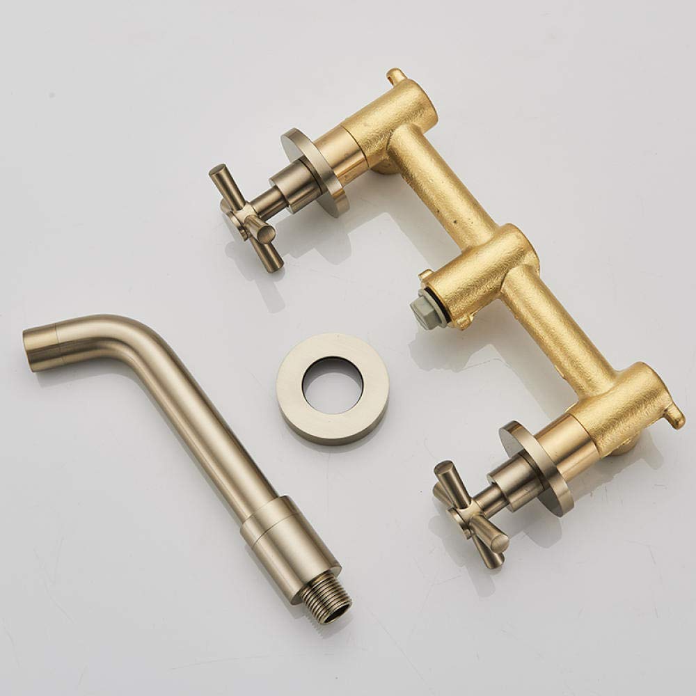 Brushed Gold Wall Mounted Bathroom Sink Faucet - Double Handle Hot and Cold Mixer Tap for Modern Bathroom Vanity | Perfect for Small Spaces and Powder Rooms