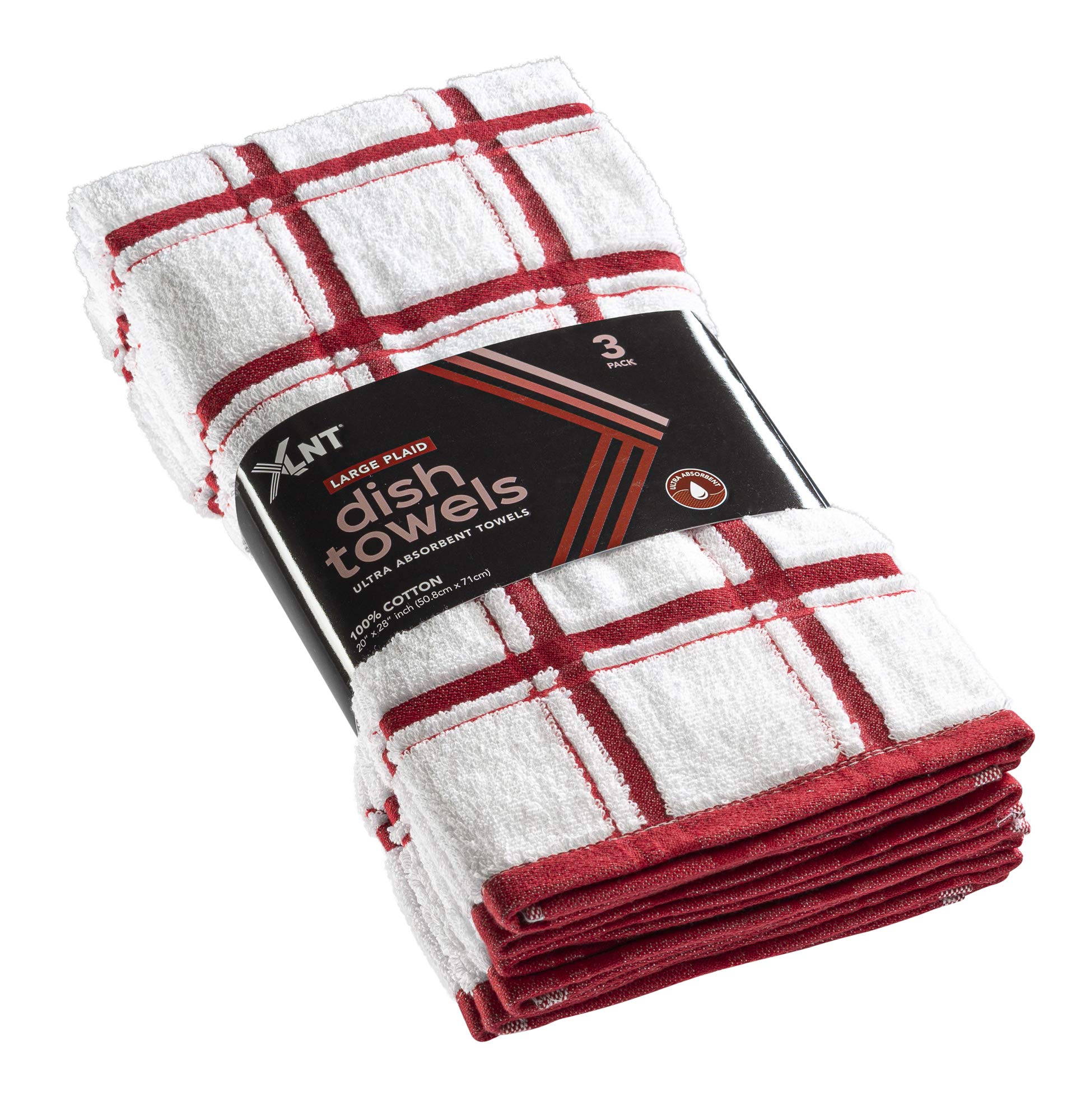 Premium 12-Pack XLNT Red Large Kitchen Towels - 100% Cotton Dish Towels (20