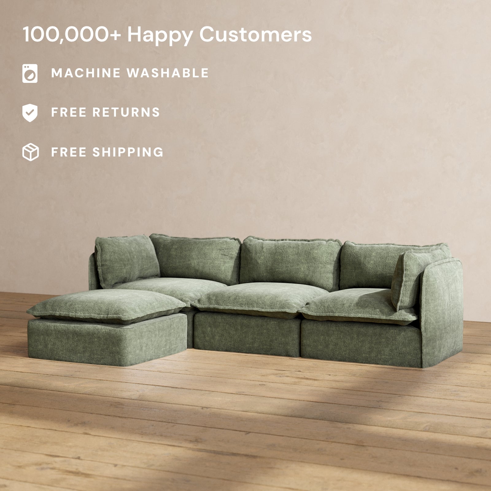 Premium Modular Performance 3-Seater Sectional Sofa in Willow Fabric | Luxury Blend for Living Room, Family Room & Lounge Areas | Durable & Comfortable Upholstered Furniture for Home Decor