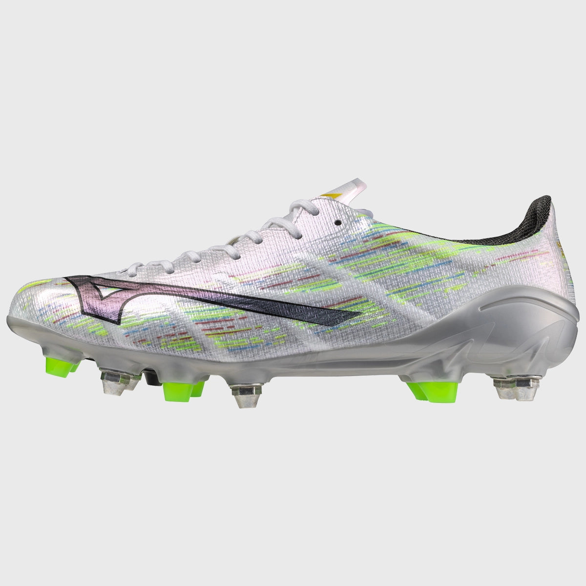 Mizuno Alpha Elite Mix Rugby Cleats - White/Silver | Lightweight & Durable for Rugby Matches & Training