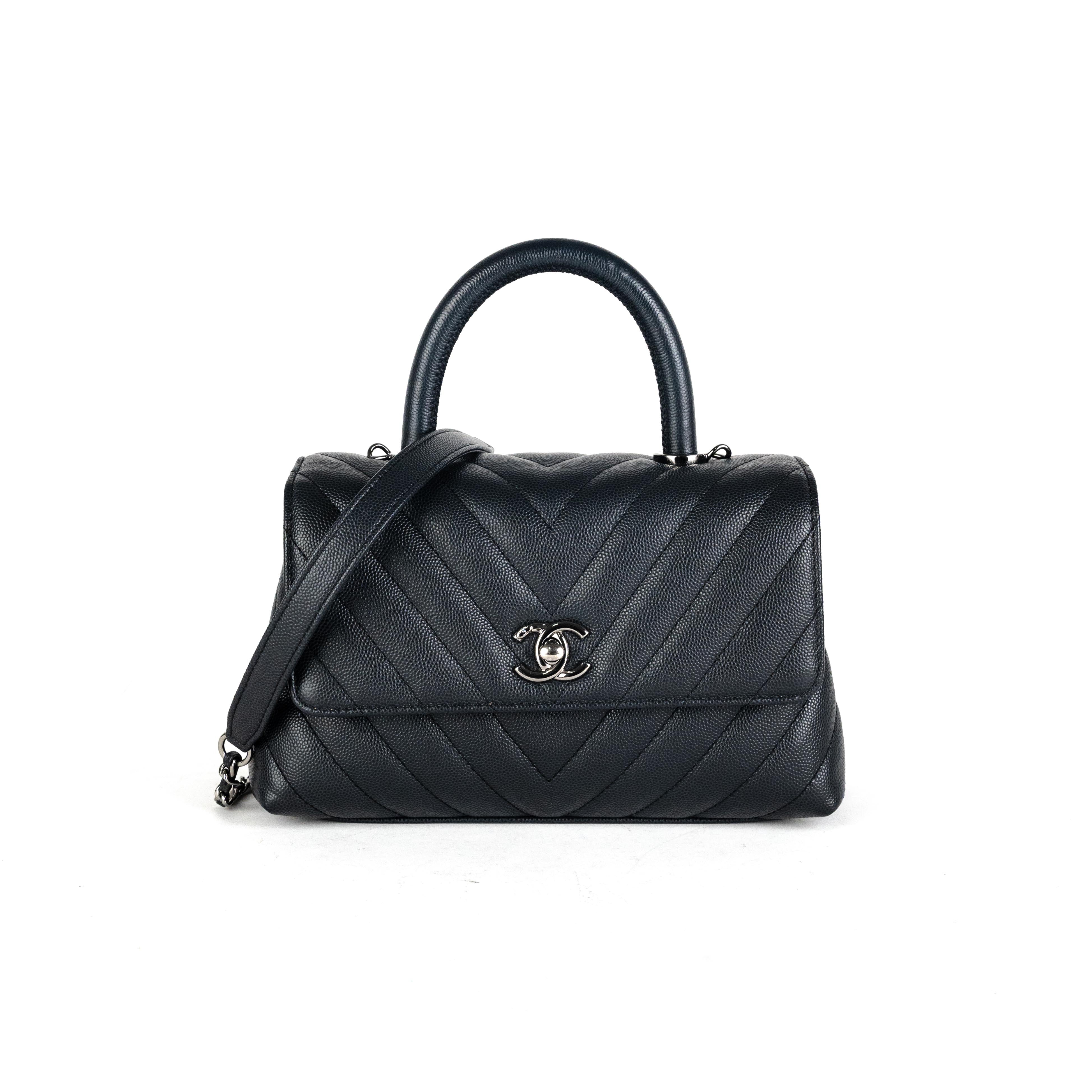 Chanel Coco Handle Small Bag in Dark Grey Caviar Leather - Luxury Crossbody Purse for Women, Perfect for Date Night & Evening Events