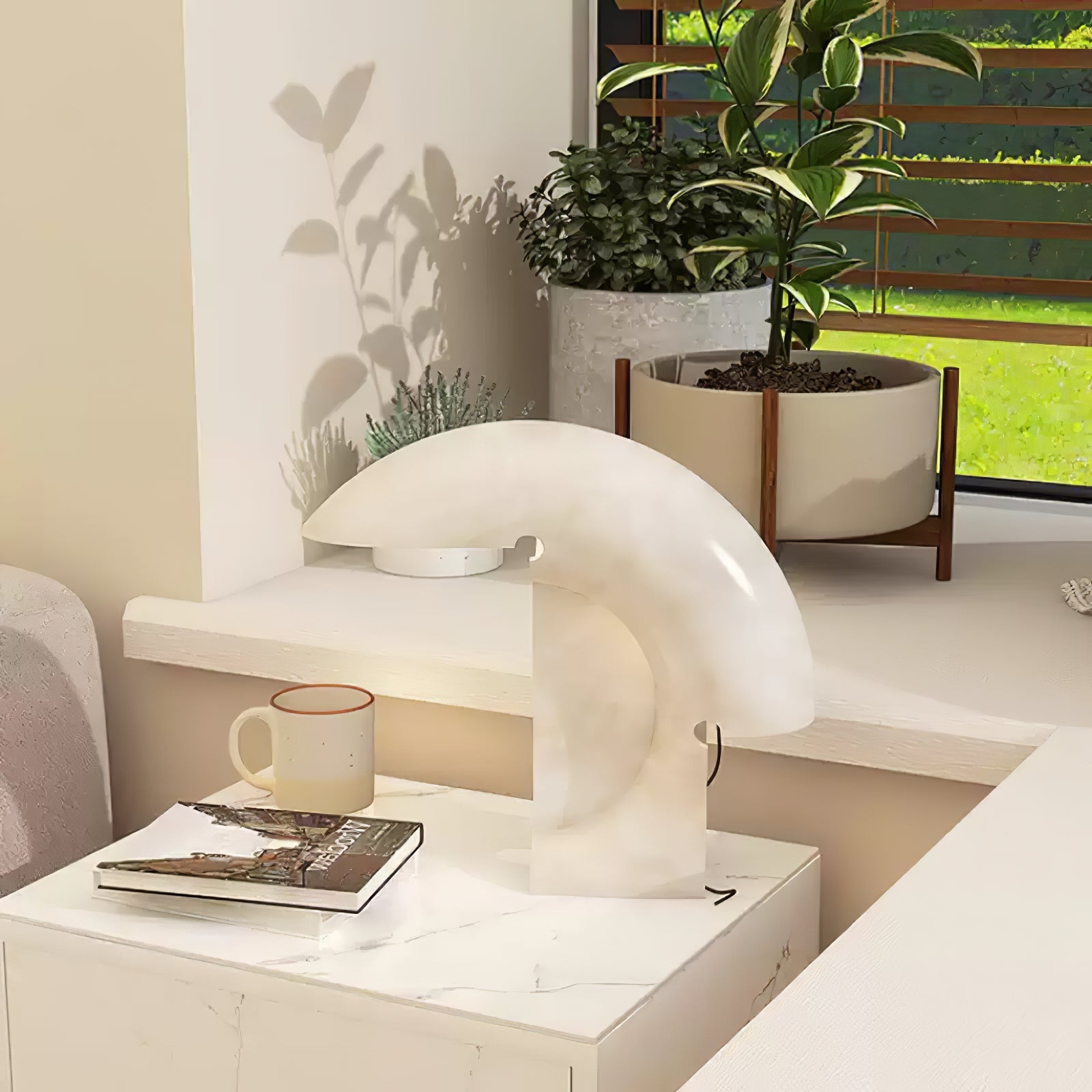 Elios Marble Table Lamp - Modern LED Bedside Night Light for Bedroom, Living Room & Office - Dimmable Touch Control Desk Lamp with USB Port