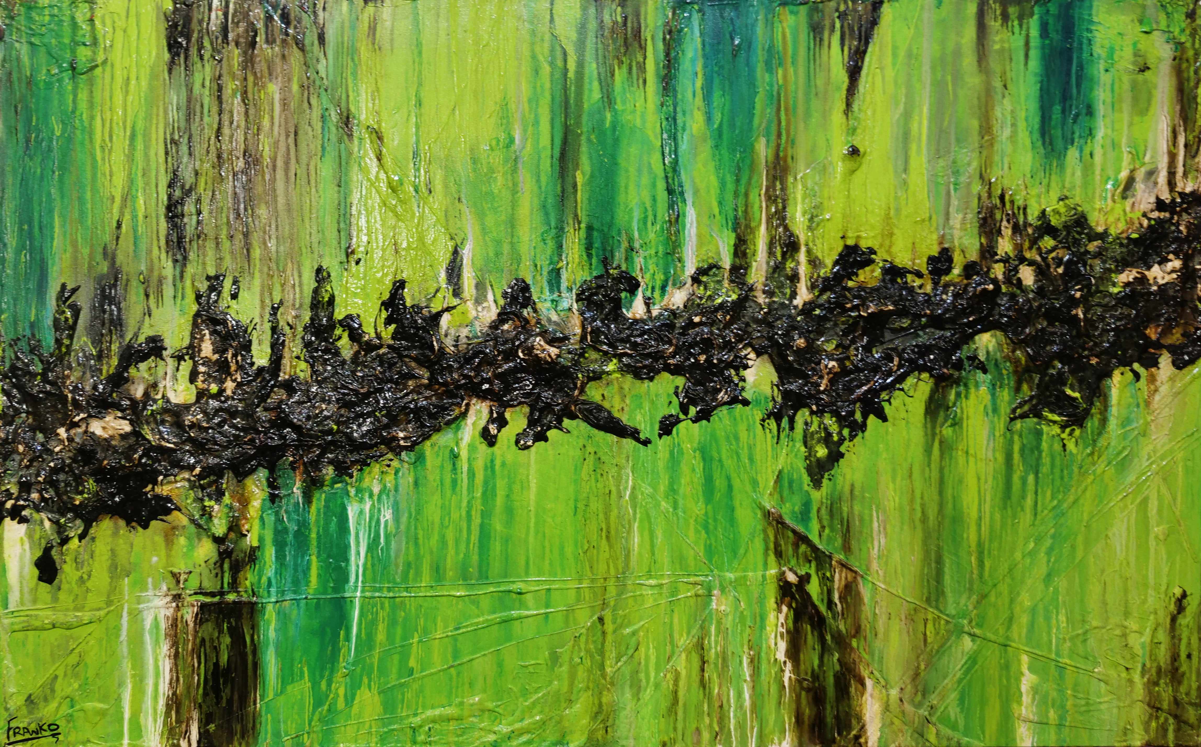 Lime Earth 160cm x 100cm Green Textured Abstract Canvas Art - Modern Wall Decor for Living Room, Bedroom & Office