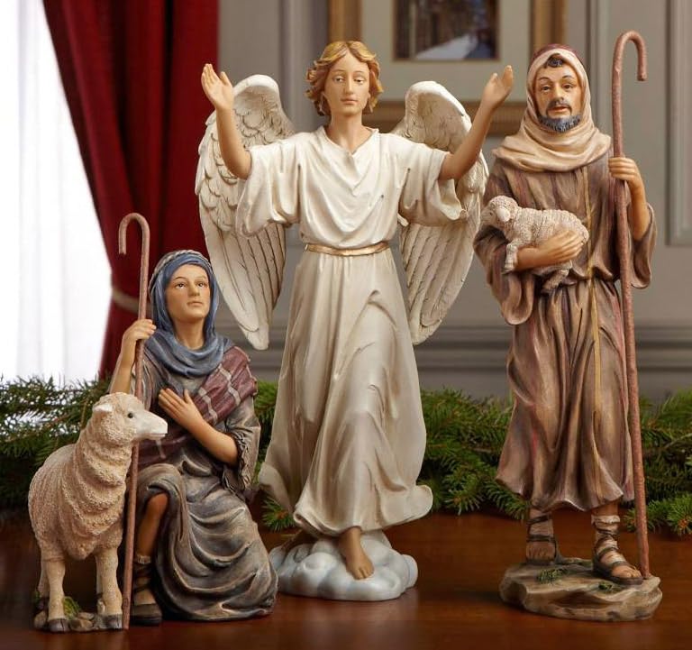 Three Kings Gifts Nativity Scene Set - 11-Piece Christmas Figurines with Magi, Wise Men, Angel, Shepherds, and Holy Family - Real Gold Accents for 10-Inch Scale Collections - Perfect for Holiday Decor, Church Displays & Christmas Tabletop Scenes