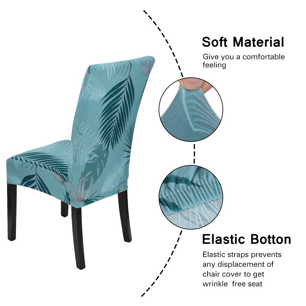 JOTOM Stretch Modern Dining Chair Covers - 4 Pack Removable Soft Spandex Slipcovers for Kitchen, Dining Room, Hotel, Party & Wedding - Chair Protector in Leaf Green - Perfect for Home Decor & Event Styling