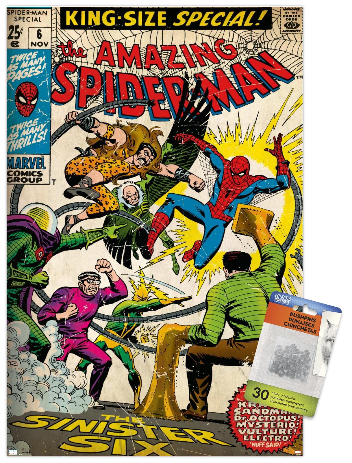 Marvel Comics Spider-Man Amazing Spider-Man #6 Wall Poster with Push Pins - Superhero Room Decor for Kids & Adults