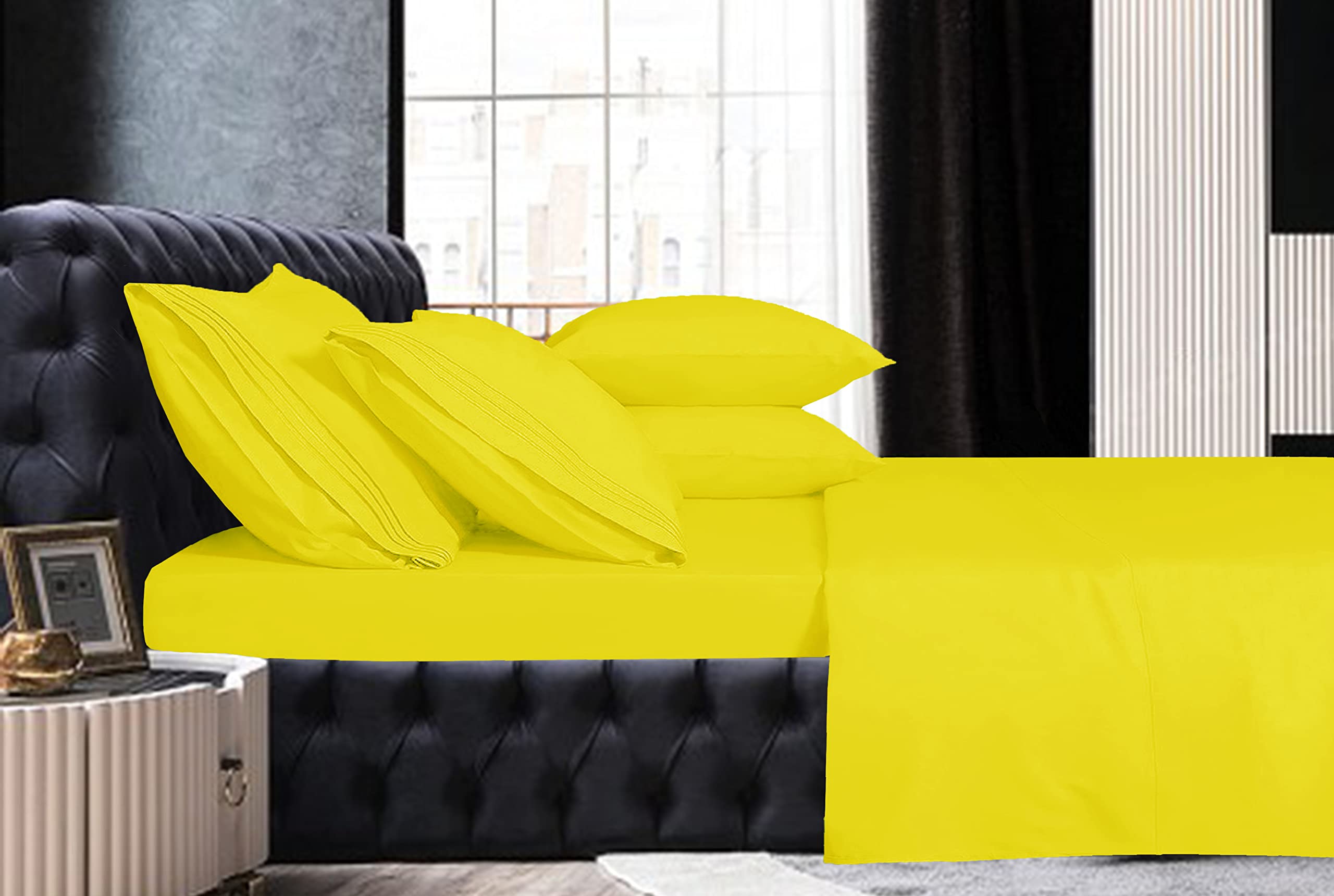 Luxury 1800 Thread Count Hotel Pillowcases Set of 2 - Standard Size Cooling Pillow Protectors for Queen Bed (Yellow) | Ultra Soft Bedding for Hotels, Guest Rooms & Home Decor