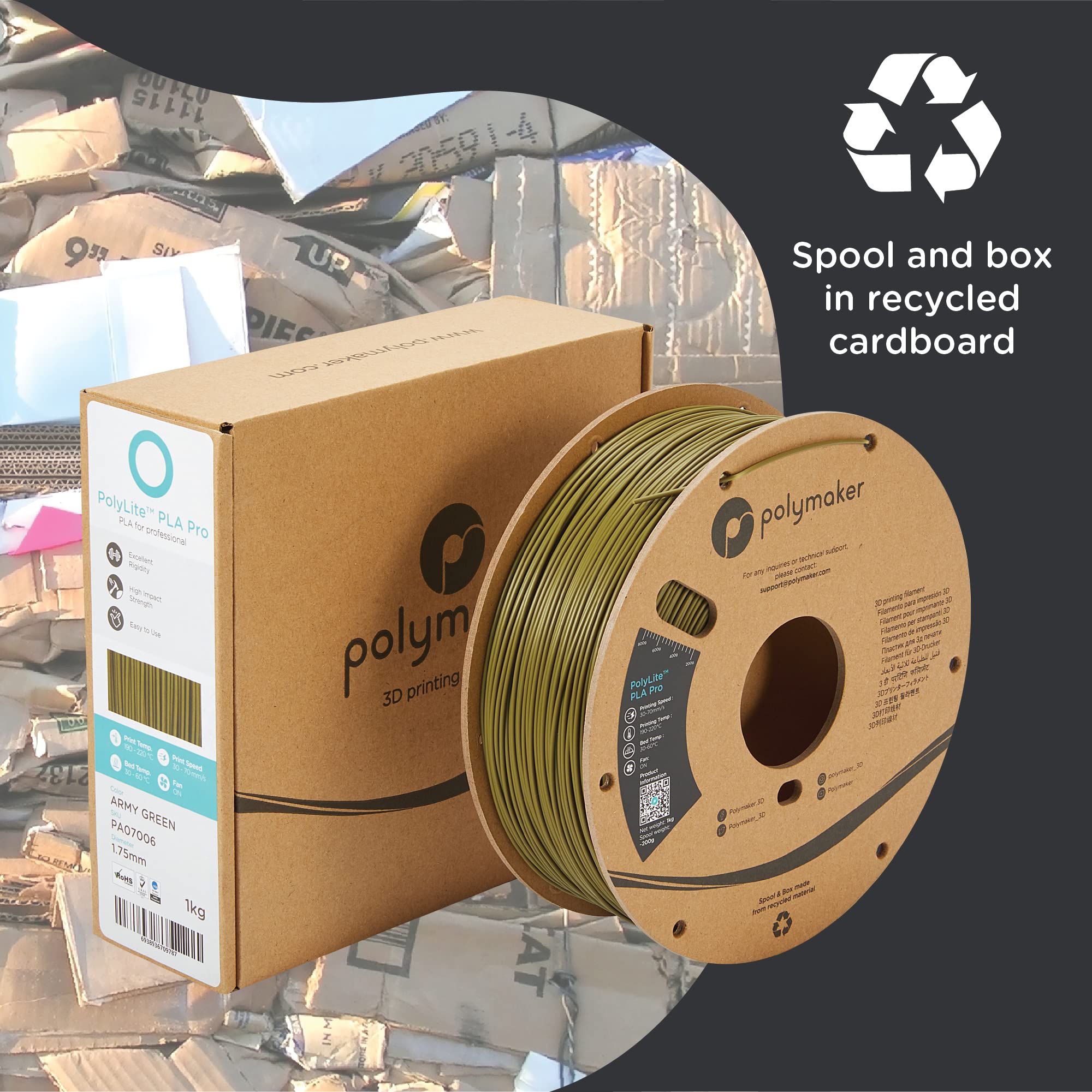 Polymaker PLA PRO 3D Printer Filament 1.75mm - 1kg Spool Light Green | High Strength, Tough & Rigid PLA Filament for Smooth 3D Printing | Ideal for Prototypes, DIY Projects & Functional Parts