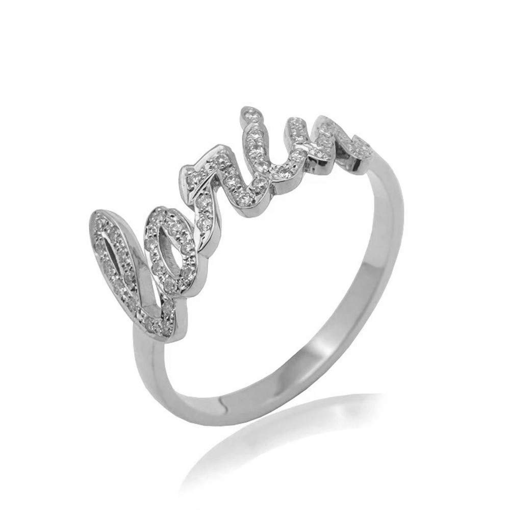 Personalized Name Ring - Custom Sterling Silver Crystal Name Band Jewelry for Women - Perfect Gift for Birthday, Anniversary & Valentine's Day