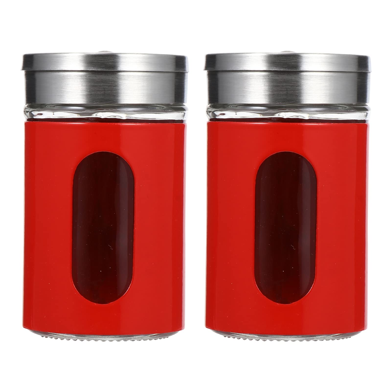 Premium 2-Pack Stainless Steel Spice Shakers with Glass Window - Rotating Lid Seasoning Dispenser for Salt, Pepper, Sugar & Spices - Ideal for Kitchen, Dining Table & BBQ Seasoning
