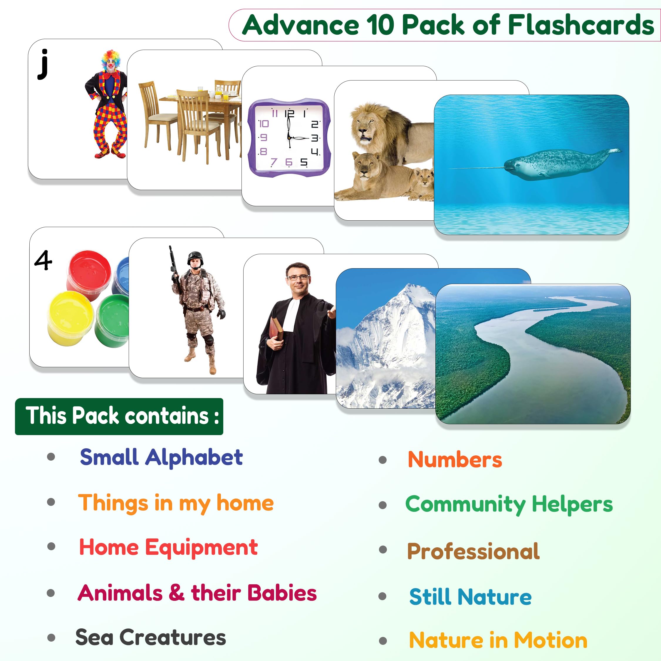 Hungry Brain Pack of 10 Advanced Combo Flash Cards for Toddlers 1 Year | Montessori, Preschool & Kindergarten Learning Activities | Educational Flash Cards for Kids | Perfect for Early Childhood Development & Homeschooling