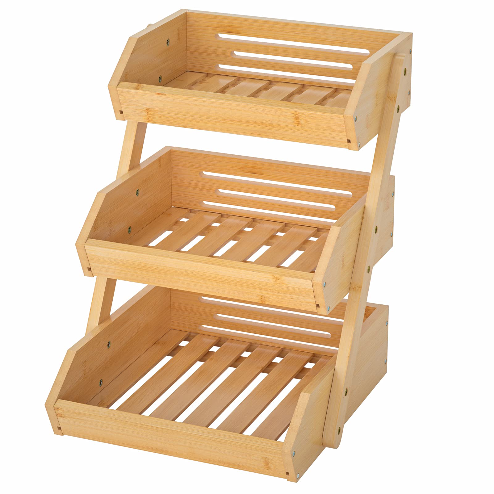 Premium Bamboo Fruit Basket - 15mm Thick Kitchen Countertop Organizer for Fruits & Vegetables | Durable Storage Stand with Easy Self-Assembly | Perfect for Pantry, Dining Table, and Farmhouse Style Kitchens