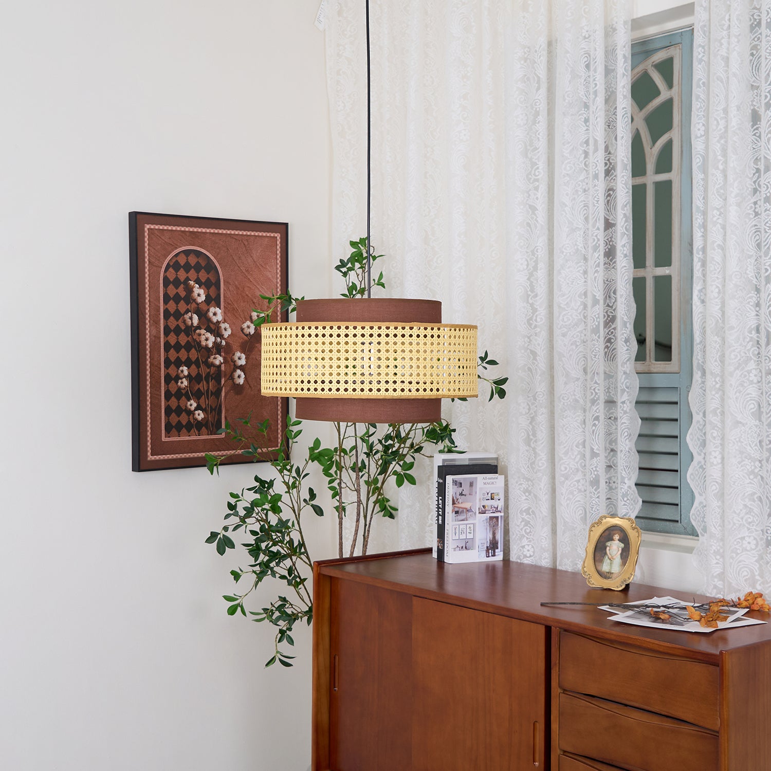 Modern Drum Shade Pendant Light Fixture - Adjustable Hanging Ceiling Lamp for Dining Room, Kitchen Island & Bedroom Lighting