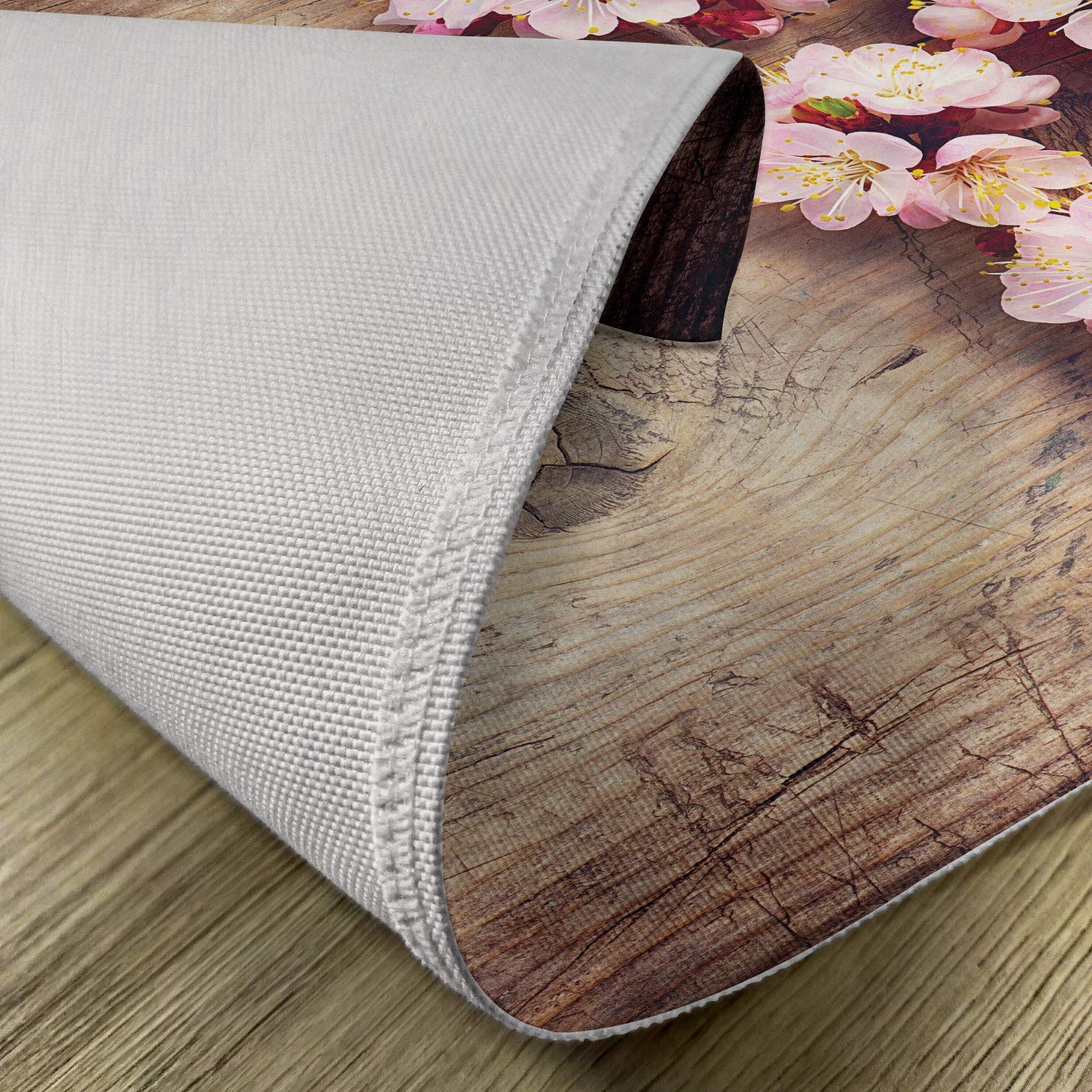 Ambesonne Floral Place Mats Set of 4 - Spring Blossom Farmhouse Style Washable Fabric Placemats for Dining Table, Brown & Pink, Standard Size - Perfect for Countryside Decor, Romantic Dinners & Spring Table Settings