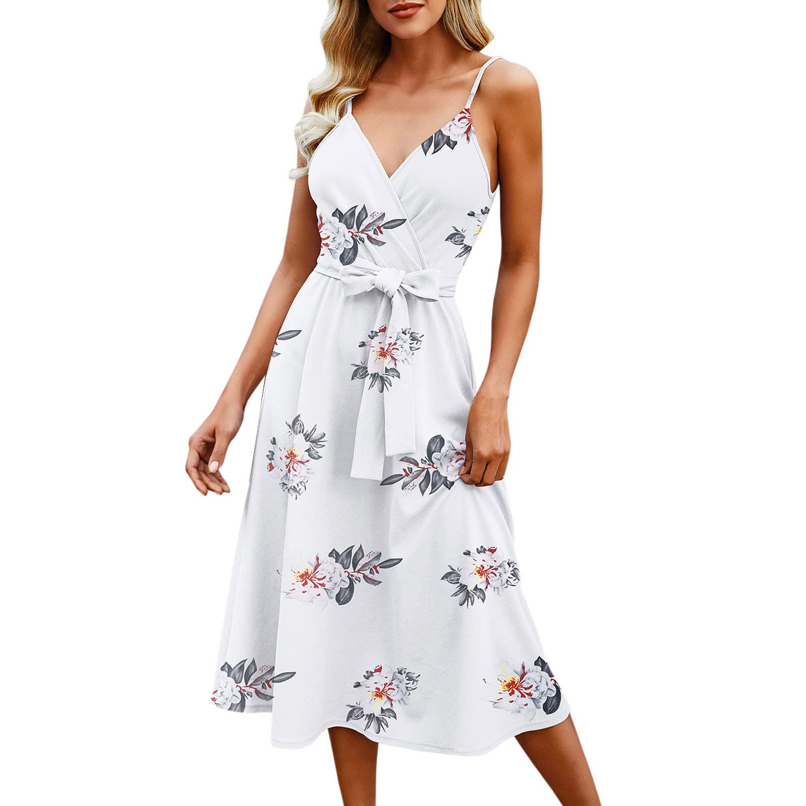 ONHUON Women's Floral Print Deep V Neck Ruffle Long Sleeve Mini Dress - Spring Summer Casual Dress for Date Night, Beach Vacation & Outdoor Parties