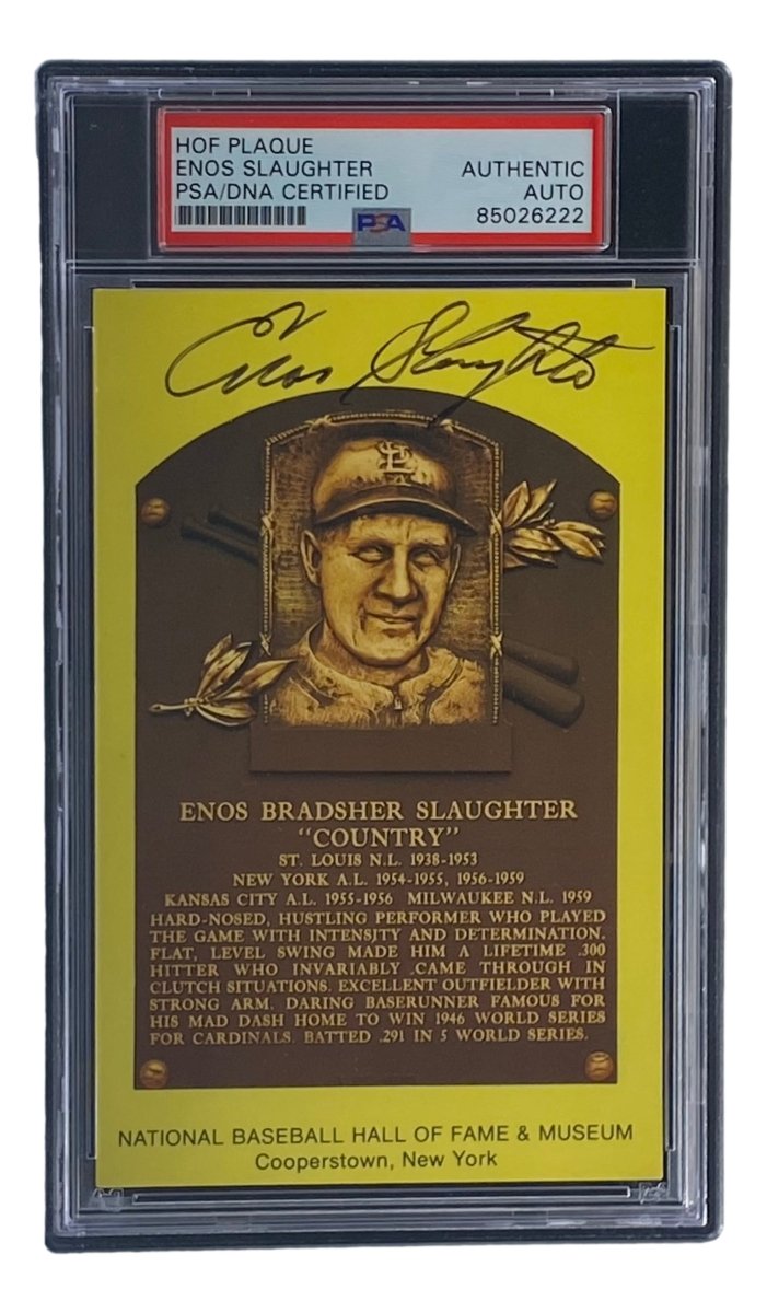 Authentic Enos Slaughter Signed 4x6 St. Louis Cardinals HOF Plaque Card with PSA/DNA Certification 85026222 - Perfect for Baseball Memorabilia Collections & Sports Fan Gifts