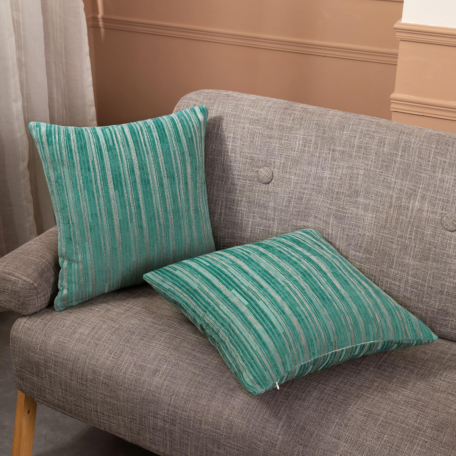 Modern Striped Decorative Pillow Covers Teal - Pack of 2, 18x18 Inch Geometric Throw Pillow Cases for Sofa, Bed & Couch - Soft & Stylish Home Decor Accent Pillows for Living Room, Bedroom & Dorm