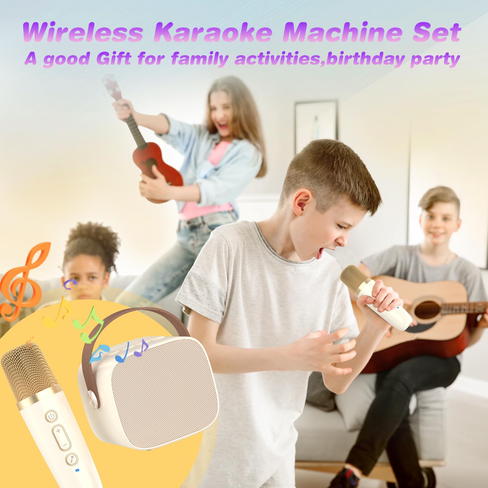Portable Bluetooth Karaoke Machine with 2 Wireless Microphones - Mini Speaker for Kids & Adults, Fun Singing Toy for Christmas & Birthday Gifts (Ages 3-12) - Perfect for Home Parties, Travel & Family Entertainment