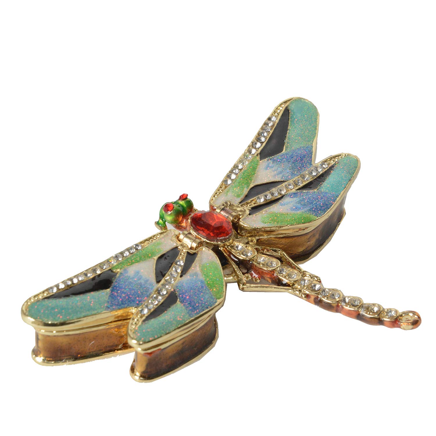 Hand Painted Enameled Dragonfly Trinket Box with Crystals - Jeweled Keepsake Box for Jewelry Storage, Home Decor & Unique Gift Ideas for Women