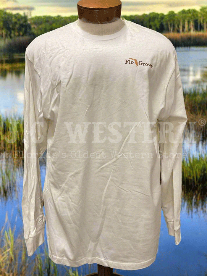 FloGrown FGM 3175 Men's American Flag Patriotic Long Sleeve T-Shirt - White Cotton Comfort Fit - Perfect for 4th of July, Veterans Day & Patriotic Events