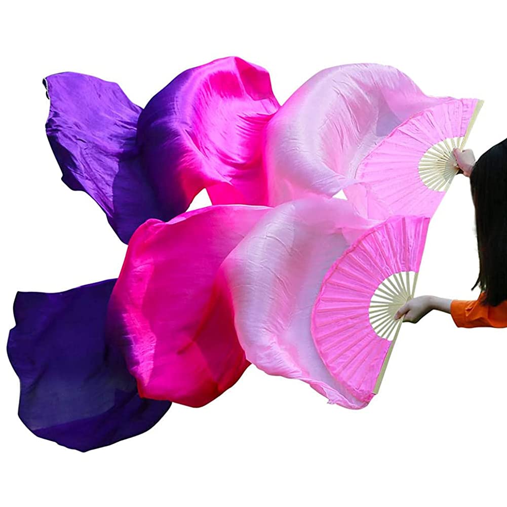 Nimiman Women's Silk Belly Dance Fans - Pair of Long Folding Veil Fans (180cm x 90cm) for Professional Performances & Costume Accessories | Perfect for Belly Dancing, Stage Shows, and Cultural Events