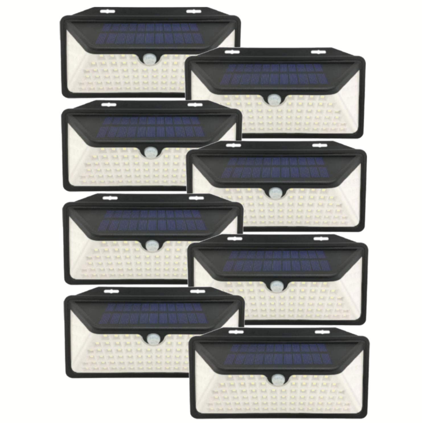 WBM Smart Solar Lights Outdoor 100 LED Wall Lights - IP65 Waterproof, Easy-to-Install Security Lights for Front Door, Yard, Garage, Deck - Pack of 8, Black - Perfect for Home Security & Landscape Lighting