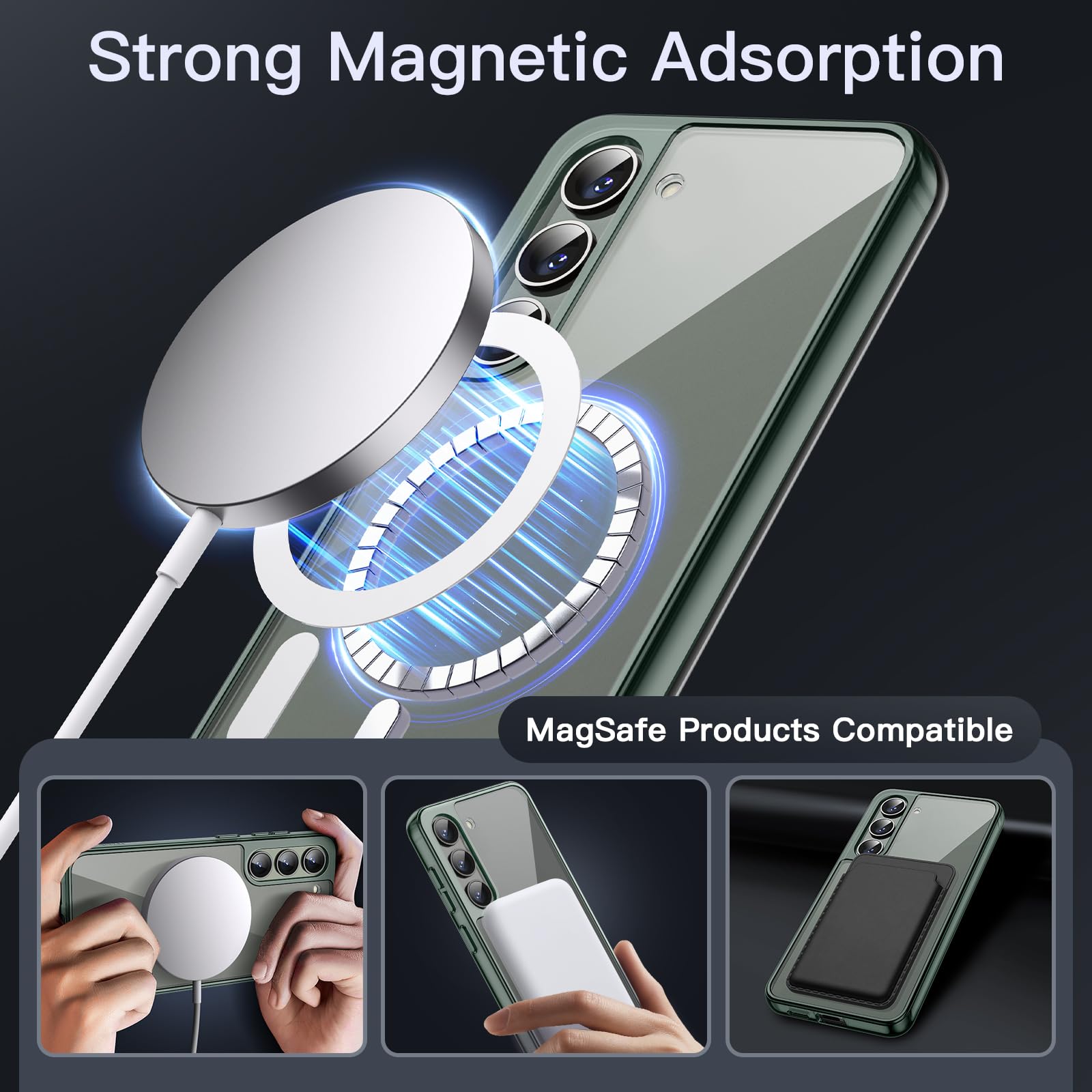 JETech Magnetic Case for Samsung Galaxy S23 6.1-Inch | MagSafe Compatible | Shockproof & Non-Yellowing Clear PC Back Cover | Protective Phone Case (Green) | Perfect for Work, Travel & Everyday Use