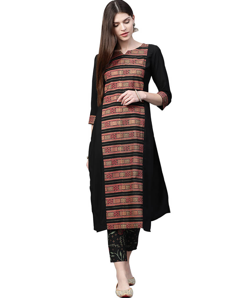 Elegant Black Crepe Pant Kurti for Women - Stylish Indian Ethnic Wear for Parties, Festivals & Casual Outings
