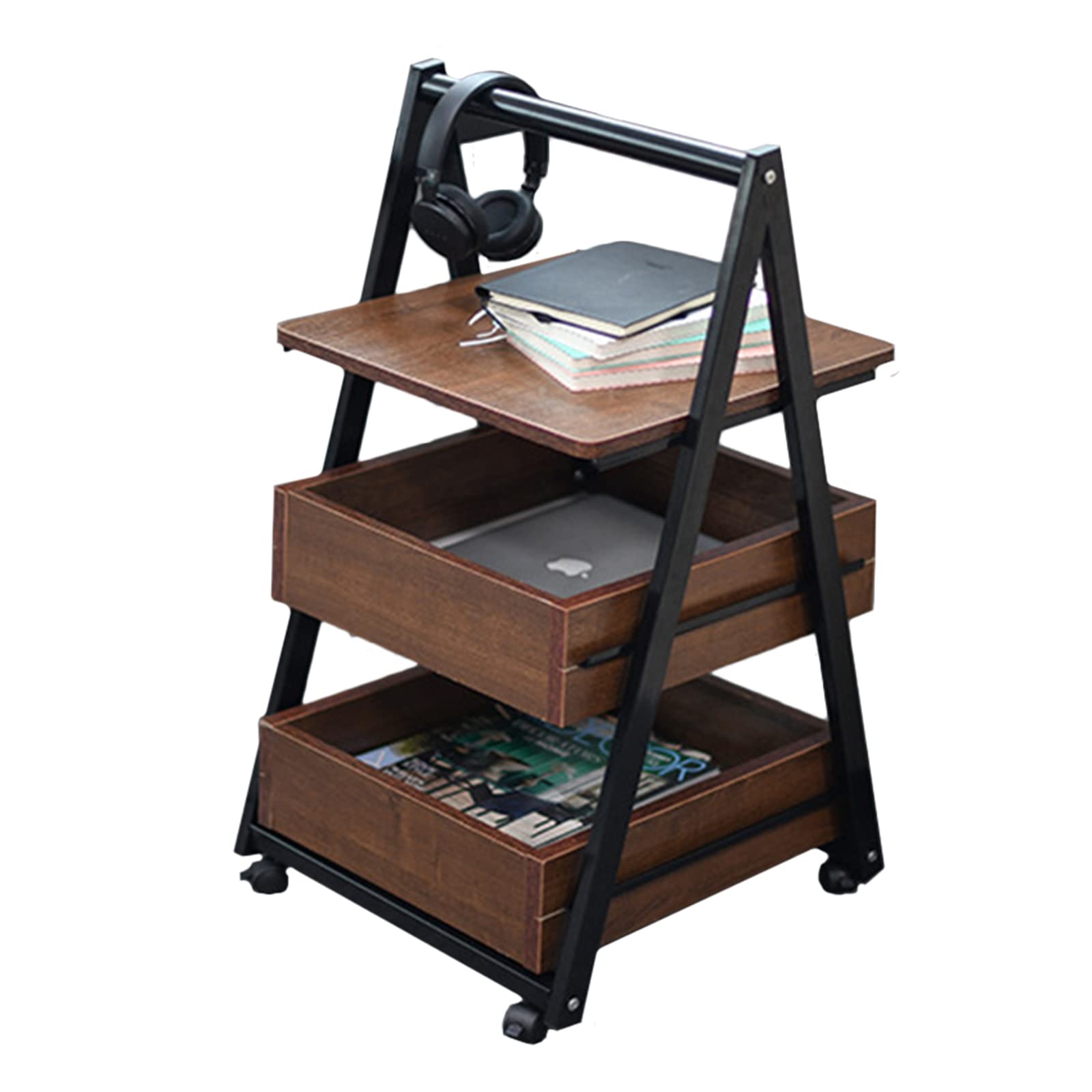 Industrial Farmhouse 3-Tier Metal End Table Nightstand with Storage - 16.5