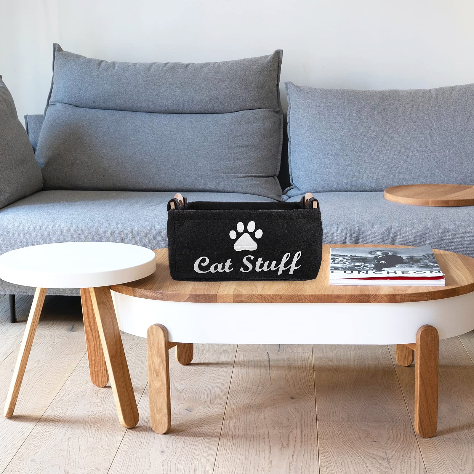 Canvas Pet Toy Storage Basket - Durable Cat Toys Organizer Bin for Shelves, Office & Home - Perfect for Cat Lovers & Pet Supplies Organization