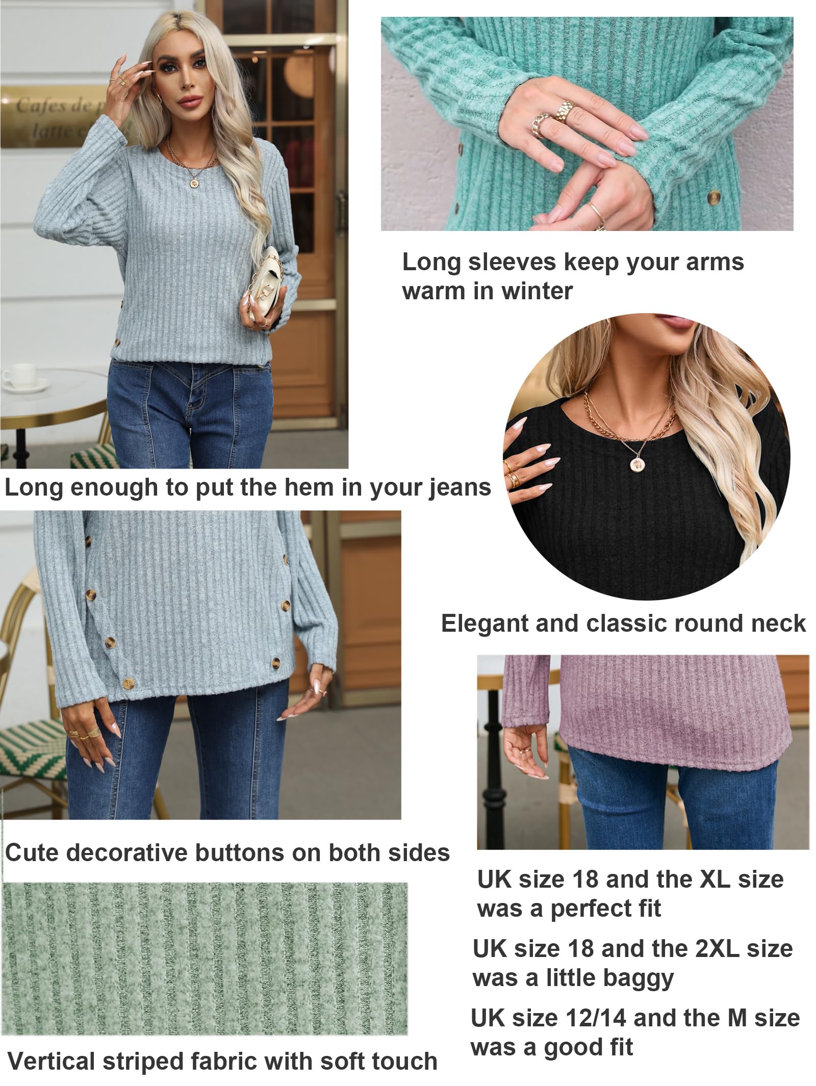 Famulily Women's Lightweight Crew Neck Knit Sweater - Casual Long Sleeve Button Down Top for Everyday Wear, Office & Fall Outfits