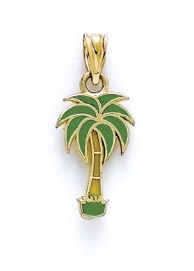14K Yellow Gold Enamel Palm Tree Pendant Necklace for Women - Elegant Beach Jewelry Gift for Vacation, Summer Outfits & Tropical Themed Parties