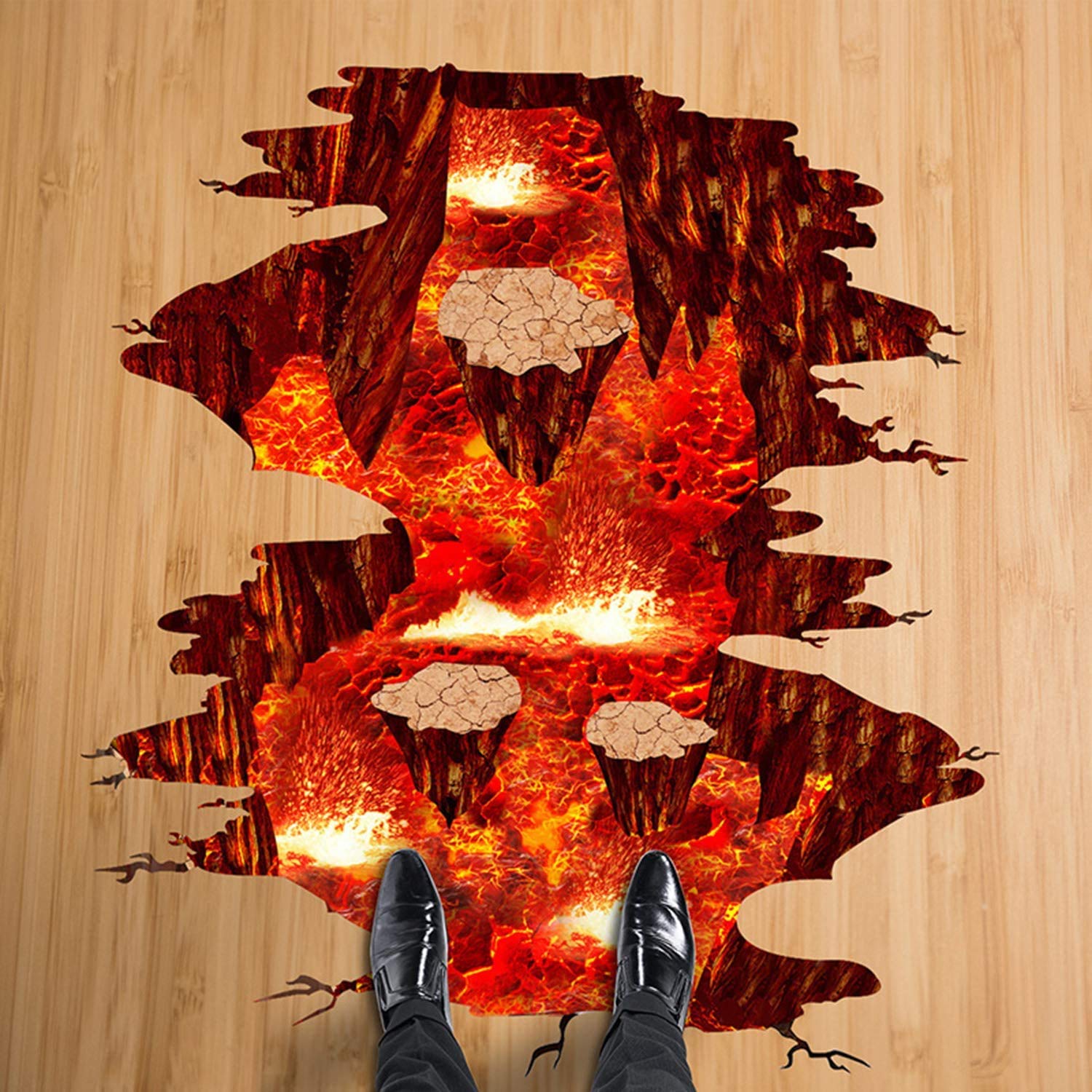 SENGTER 2-Pack Removable 3D Wall Stickers - Volcano Floor Flame & Lava Wall Decals, Suspension Bridge Blaze Wall Art for Living Room, Bedroom, Kids Room - Waterproof Home Decor Mural for Indoor Wall Decoration