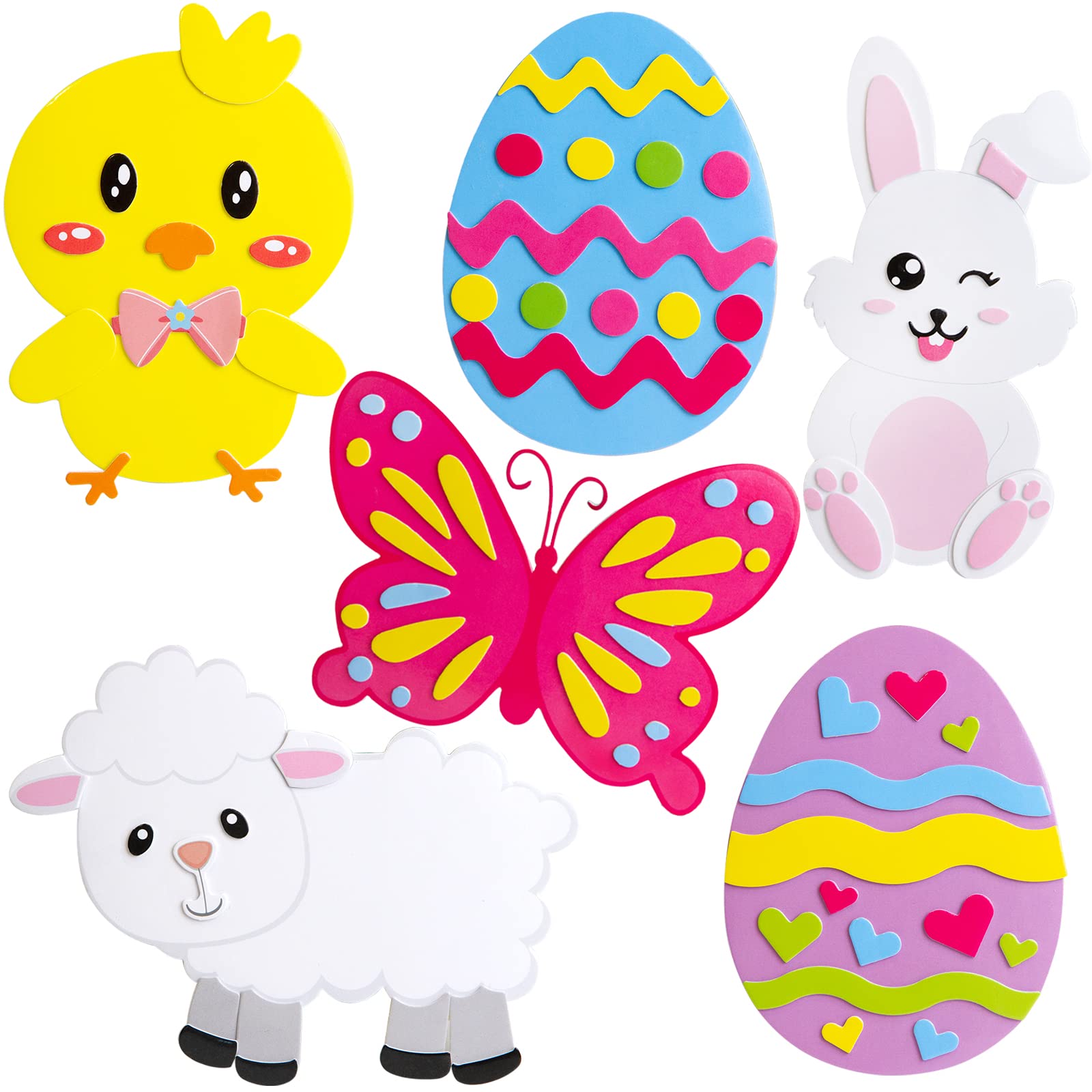 Easter Egg Magnet Craft Kit for Kids - 12 Pack Foam Animal Stickers with DIY Easter Decorations - Fun Party Activities, Classroom Projects & Holiday Home Decor