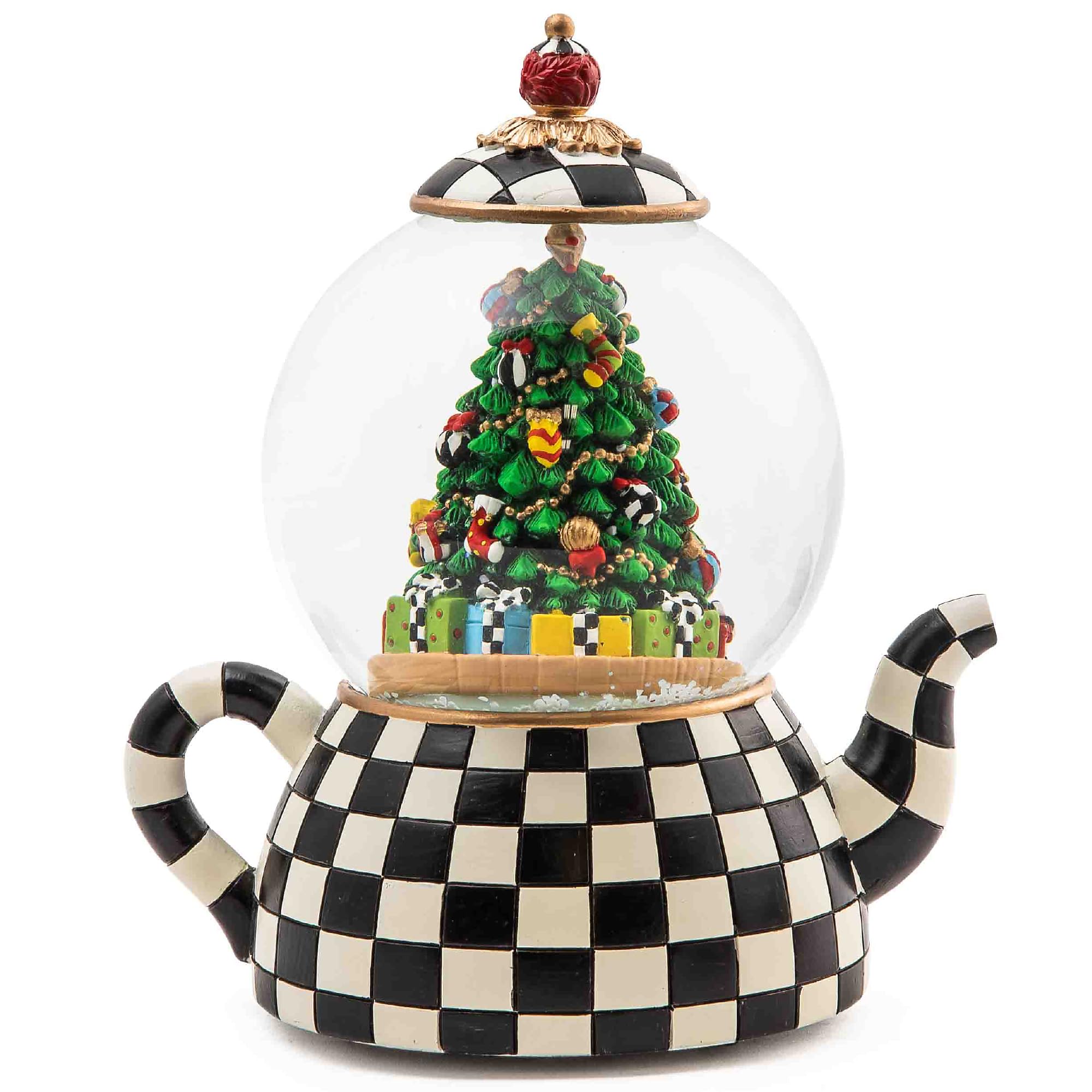 MACKENZIE-CHILDS Snow Globe - Elegant Courtly Teapot Christmas Ornament for Holiday Home Decor, Festive Living Room Centerpiece, Perfect Gift for Collectors & Winter Enthusiasts (Great for Christmas Tree Decorations, Mantel Displays & Seasonal Tablescapes)