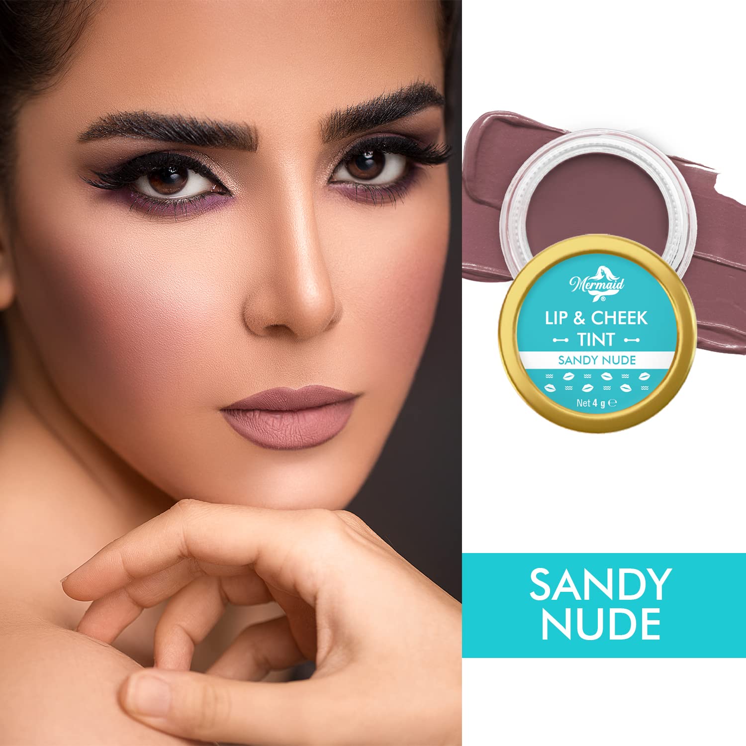 Mermaid Natural Glossy Lip & Cheek Tint with Shea Butter & Almond Oil - Hydrating Vegan Makeup for Women (Sandy Nude) | Perfect for Everyday Wear & Special Occasions