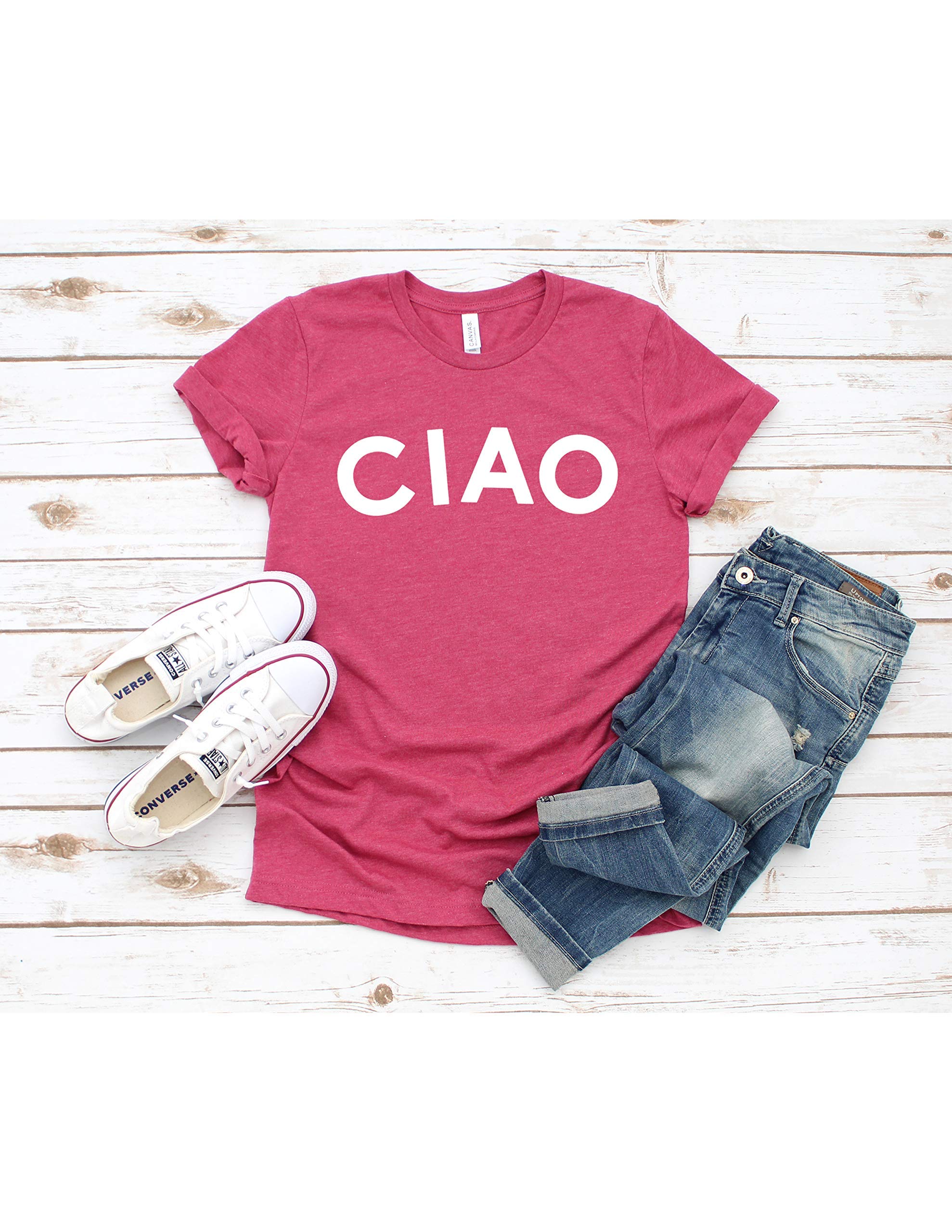 Stylish CIAO French Graphic T-Shirt for Women - Casual Short Sleeve Top with Hello/Goodbye Print - Perfect for Everyday Wear, Travel & Social Outings