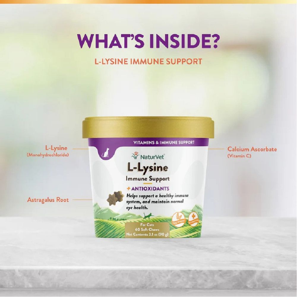 L-Lysine Plus Antioxidants Cat Soft Chews for Immune Support & Respiratory Health - Tasty Treats for Cats with Sneezing & Eye Discharge