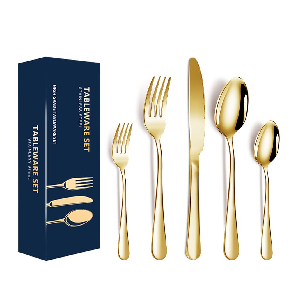 Premium 12-Piece Stainless Steel Flatware Set for 4 - Gold Silverware Cutlery Set with Steak Knives | Elegant Dining, Wedding Registry & Dinner Party Essentials