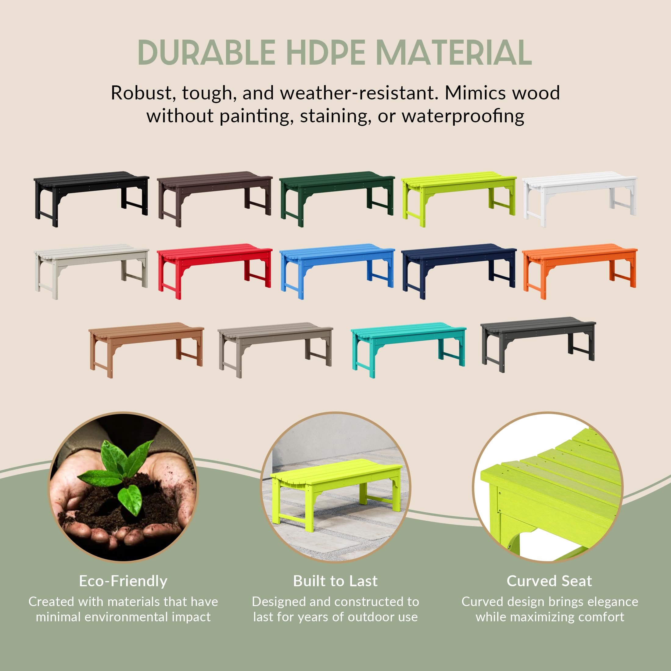 WestinTrends Malibu Outdoor Bench - All-Weather Resistant Poly Lumber Backless Patio Garden Bench with Adirondack Curved Design for Maximum Comfort in Lime Green - Perfect for Poolside, Garden, Deck, and Outdoor Relaxation