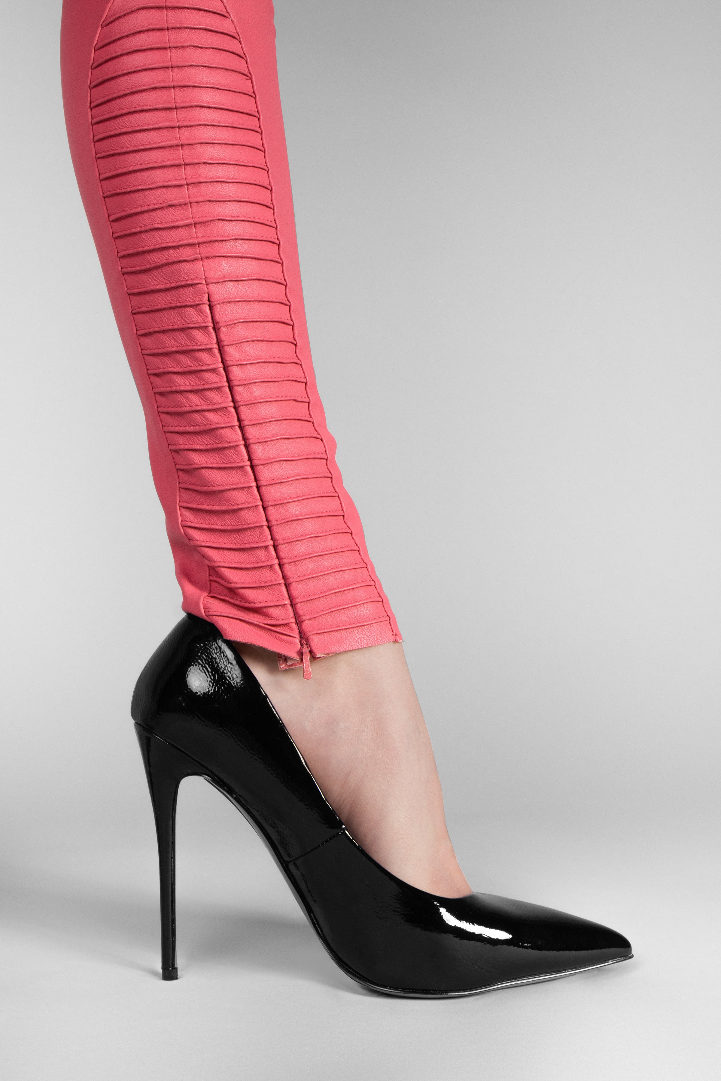 88 KAY MICHAELS Women's Faux Leather Leggings in Acid Pink | High Waist Stretchy Vegan Leather Pants for Workout, Night Out & Casual Wear