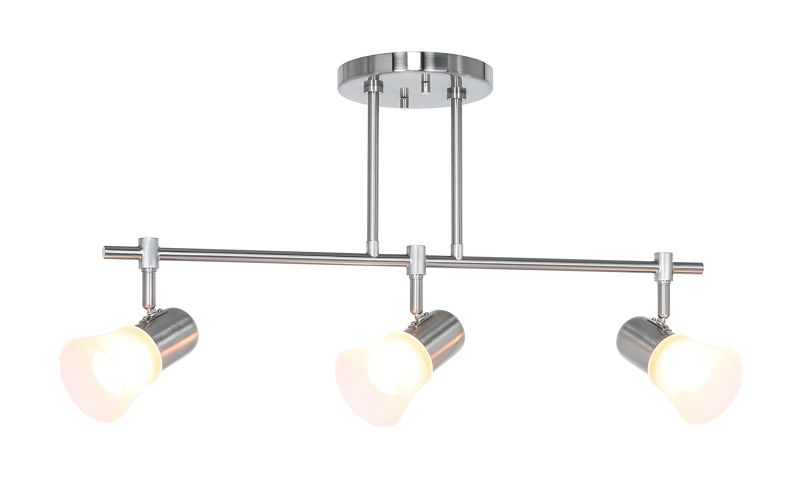 Modern 3-Light Kitchen Island Track Lighting - Brushed Nickel Finish with Glass Shades - Adjustable Hanging Ceiling Light for Kitchen, Dining Room & Bar (Model: XB-TR1235-3-BN) - Perfect for Task Lighting and Ambience in Contemporary Homes