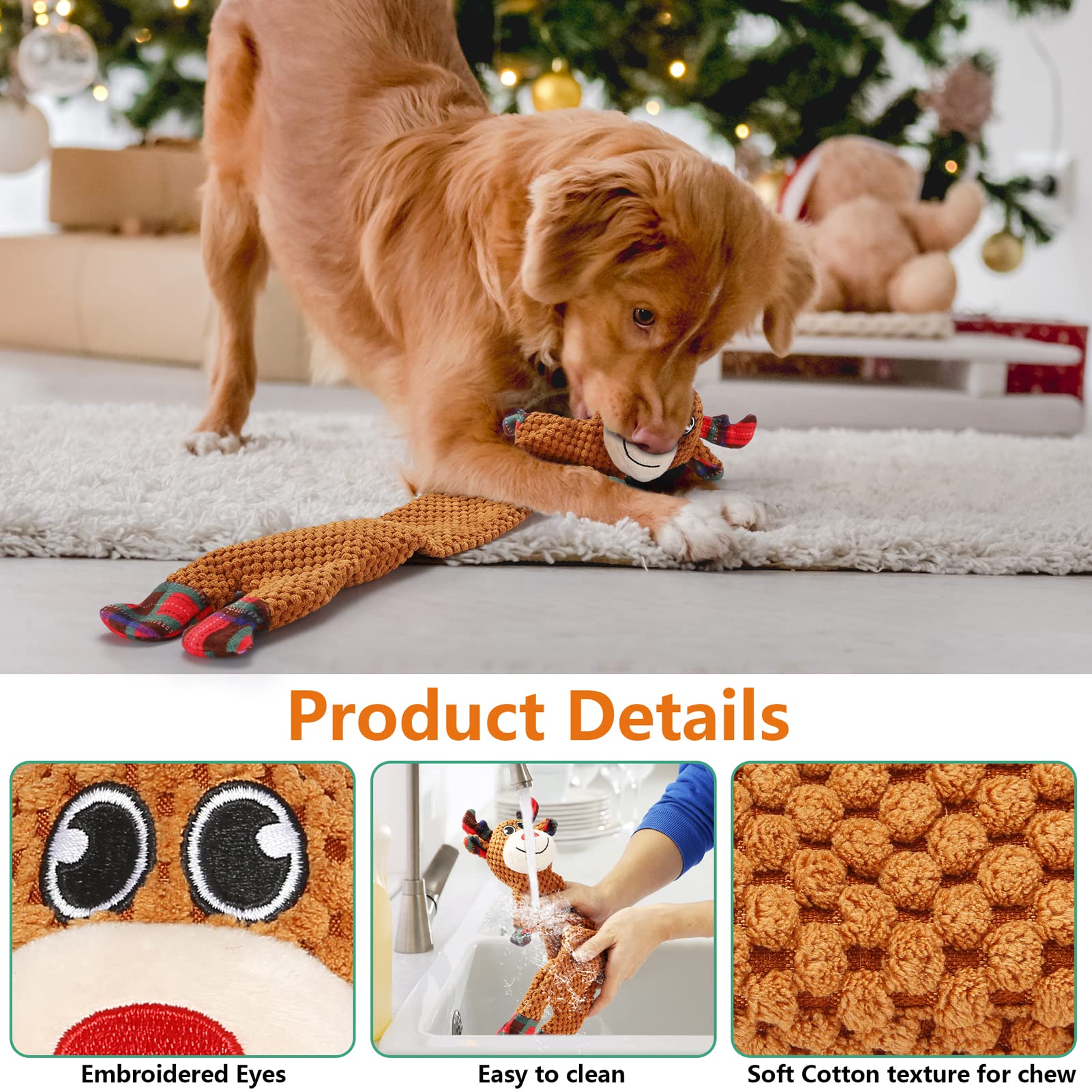 Malier Christmas Plush Reindeer Dog Toy - 22 Inch Squeaky Chew Toy for Small & Medium Dogs | Durable Interactive Pet Gift for Holidays, Playtime & Training